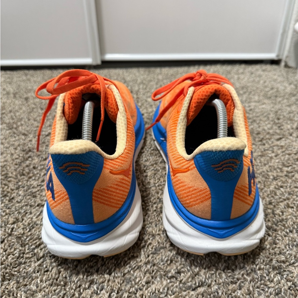 Hoka Clifton 9 Dynamic Orange and Blue Sneakers - Picture 5 of 8